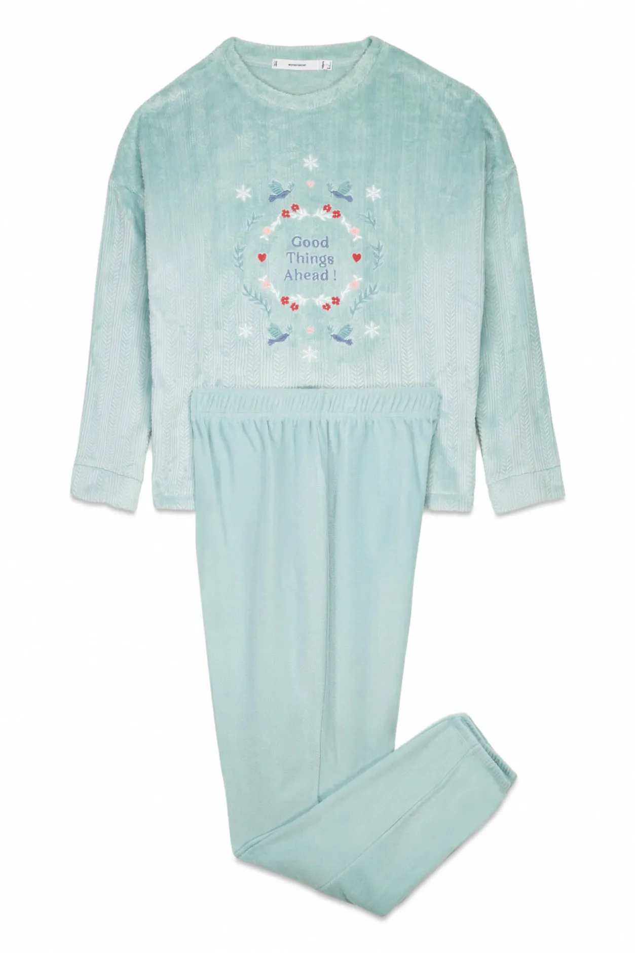 Women'secret Pijama largo terciopelo textura azul New