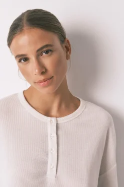 Women'secret Pijama largo textura waffle blanco Discount