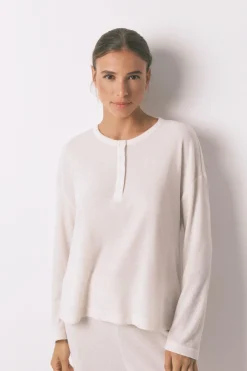 Women'secret Pijama largo textura waffle blanco Discount