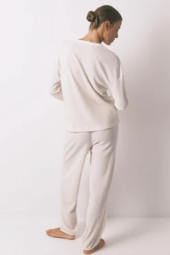 Women'secret Pijama largo textura waffle blanco Discount