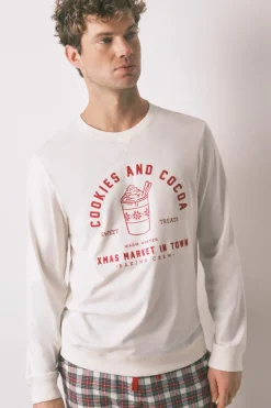 Women'secret Pijama masculino largo 100% algodón cuadros marfil Discount