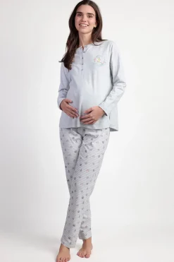 Admas Pijama maternity largo rayas Alicia Wonderland gris Online
