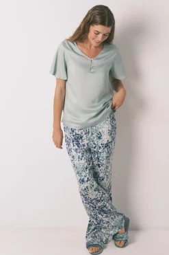 Women'secret Pijama satén viscosa floral verde Online