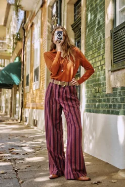 Hoss Intropia Pippa. Pantalón a rayas Granate Best