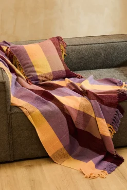 Calma House Plaid de algodón con flecos Croma morado/lila Best