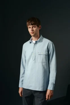 OOTO Polera de algodón con lino Azul Clearance