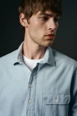 OOTO Polera de algodón con lino Azul Clearance