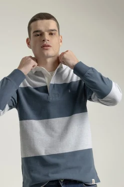 PuroEGO Polo algodón rugby franjas Azul oscuro Online