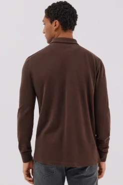 Cortefiel Polo básico manga larga Marr&oacute;n oscuro Outlet