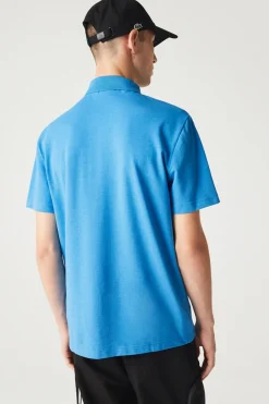 Lacoste Polo con bordado de cocodrilo pespunteado Azul Outlet