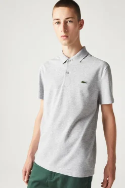 Lacoste Polo con bordado de cocodrilo pespunteado Gris Outlet