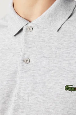 Lacoste Polo con bordado de cocodrilo pespunteado Gris Outlet