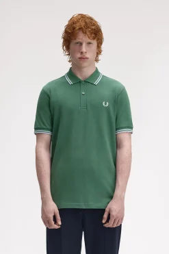 Fred Perry Polo de hombre de piqué de manga corta Verde New