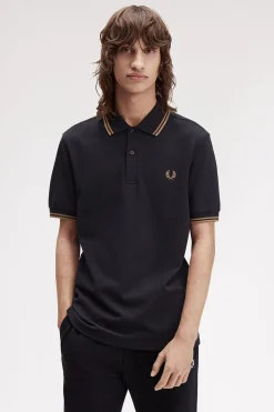 Fred Perry Polo de hombre de piqué de manga corta Negro Outlet