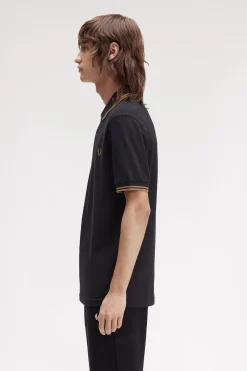 Fred Perry Polo de hombre de piqué de manga corta Negro Outlet