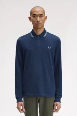 Fred Perry Polo de hombre de piqué de manga larga Azul marino Outlet