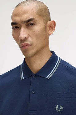 Fred Perry Polo de hombre de piqué de manga larga Azul marino Outlet
