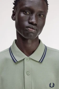 Fred Perry Polo de hombre de piqué de manga larga Kaki Online