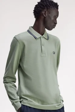 Fred Perry Polo de hombre de piqué de manga larga Kaki Online