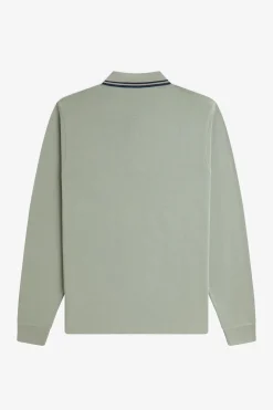 Fred Perry Polo de hombre de piqué de manga larga Kaki Online