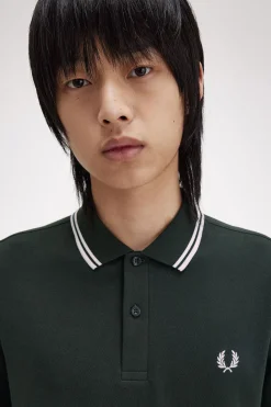 Fred Perry Polo de hombre de piqué de manga larga Verde oscuro Best