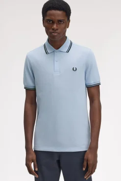 Fred Perry Polo de hombre de piqué de manga corta Azul Discount