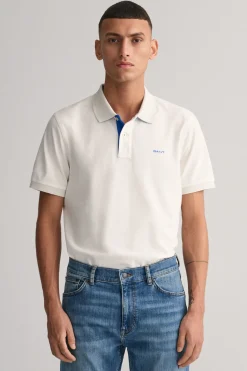 Gant Polo de piqué en contraste Marfil Discount