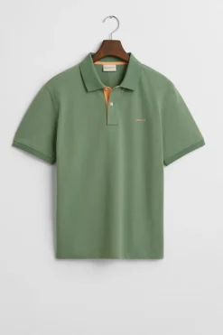 Gant Polo de piqué en contraste Kaki Clearance