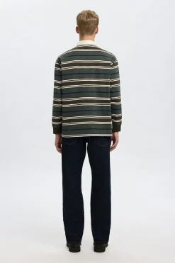 Selected Polo estilo rugby 100% algodón orgánico. Verde oscuro Best