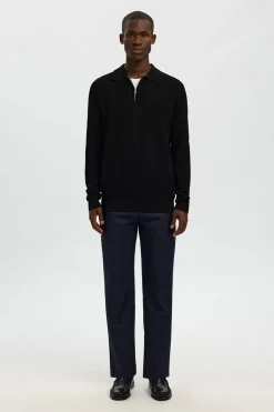 Selected Polo estructura media cremallera Negro Online