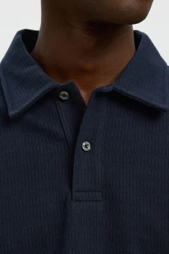 Selected Polo jacquard manga larga 100% algodón orgánico Azul marino Outlet