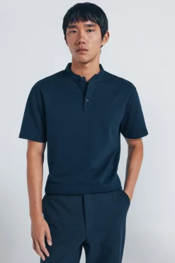 Springfield Polo piqué cuello mao regular fit azul Online