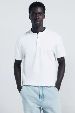Springfield Polo piqué cuello mao slim fit blanco Online