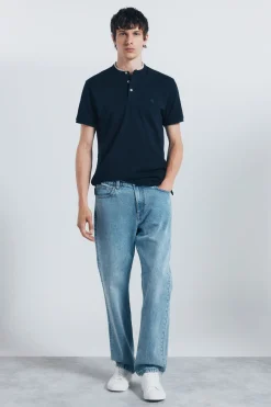 Springfield Polo piqué cuello mao slim fit azul