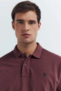 Springfield Polo piqué fantasía cuello tipping regular fit burdeos Hot