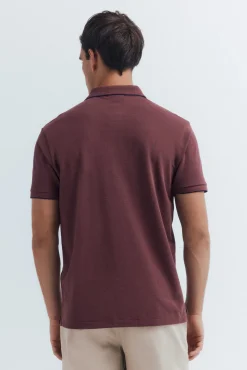 Springfield Polo piqué fantasía cuello tipping regular fit burdeos Hot