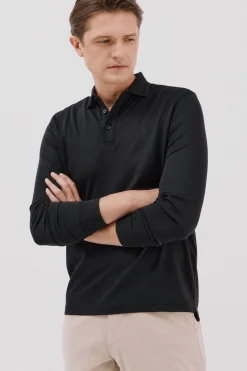 Cortefiel Polo refinado manga larga Negro Clearance