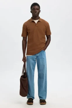 Selected Polo Rib de manga corta Regular Fit. Marr&oacute;n oscuro Clearance