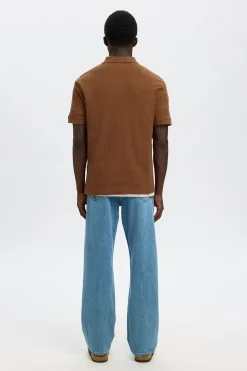 Selected Polo Rib de manga corta Regular Fit. Marr&oacute;n oscuro Clearance