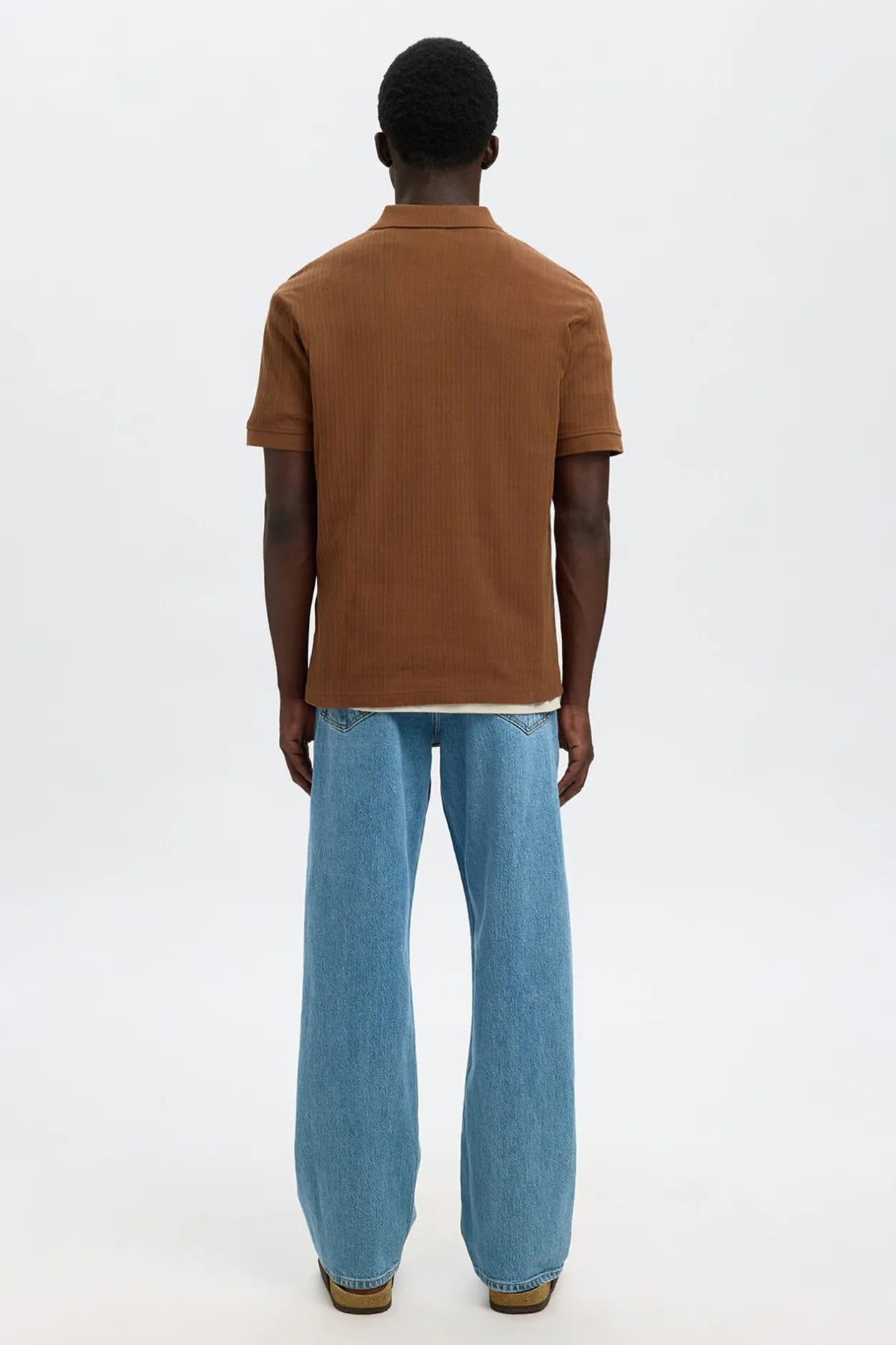 Selected Polo Rib de manga corta Regular Fit. Marr&oacute;n oscuro Clearance