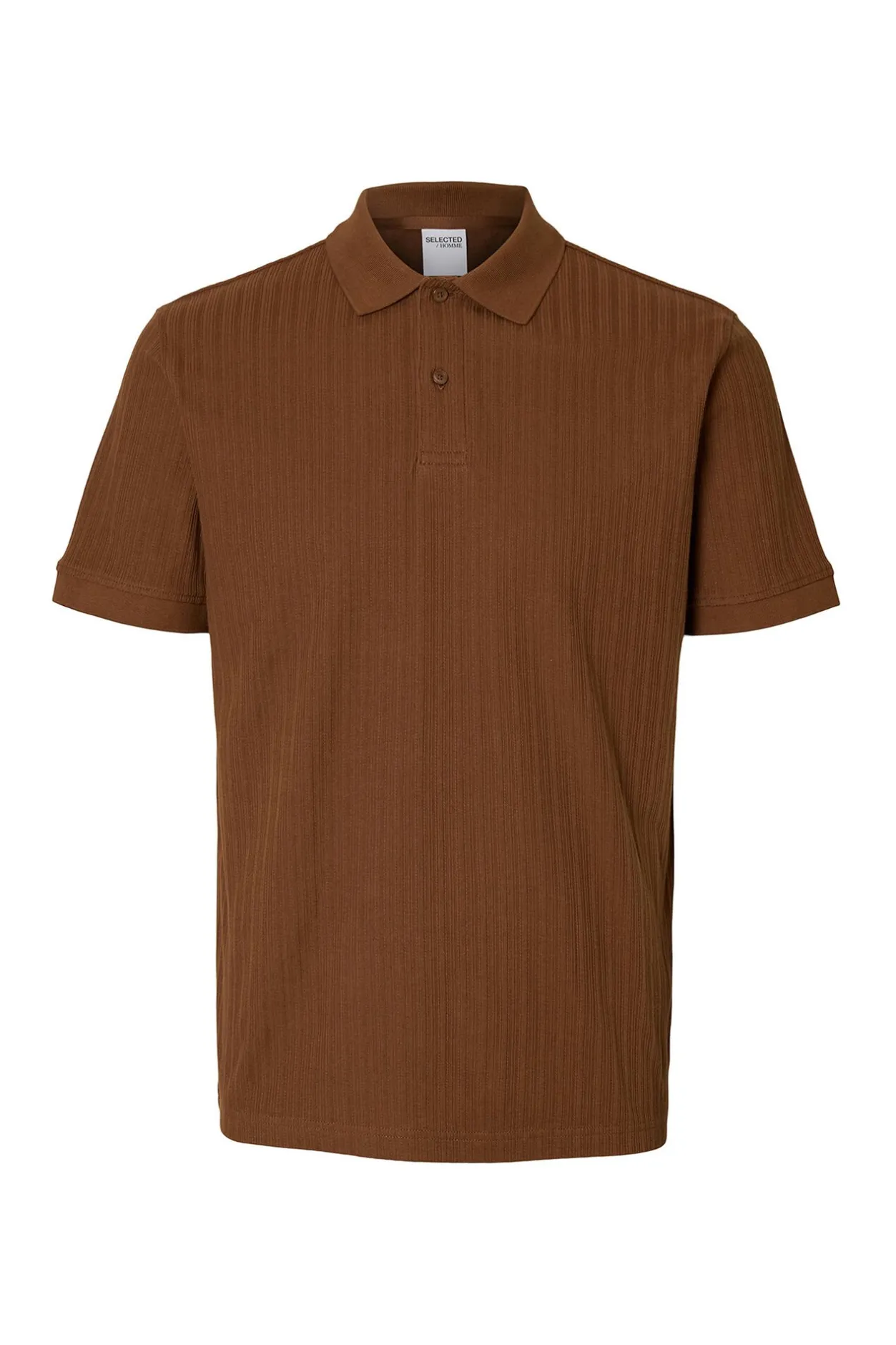 Selected Polo Rib de manga corta Regular Fit. Marr&oacute;n oscuro Clearance