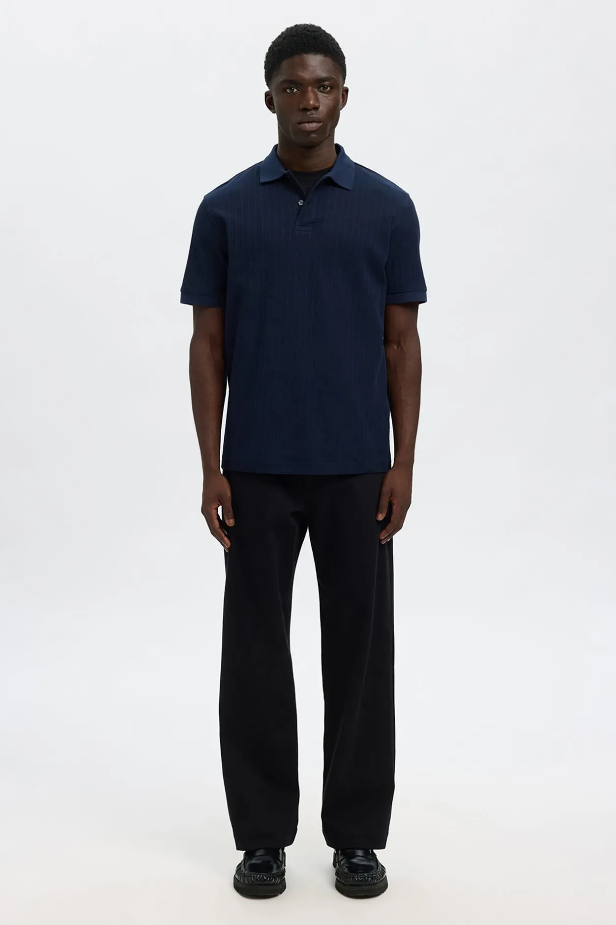 Selected Polo Rib de manga corta Regular Fit. Azul marino Clearance