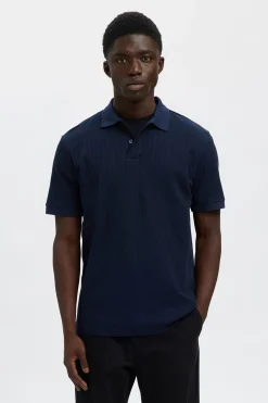 Selected Polo Rib de manga corta Regular Fit. Azul marino Clearance