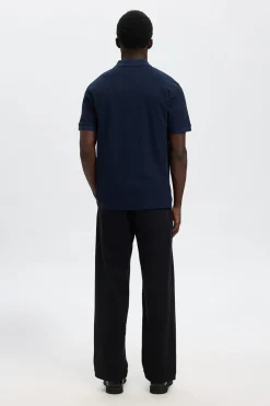 Selected Polo Rib de manga corta Regular Fit. Azul marino Clearance