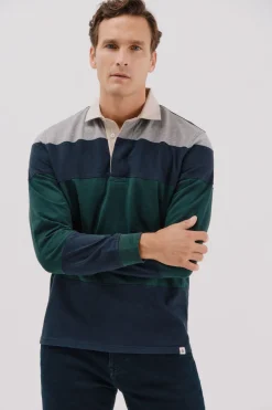 Cortefiel Polo rugby bloques Verde oscuro Outlet