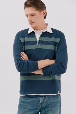 Cortefiel Polo rugby de rayas Azul marino Outlet