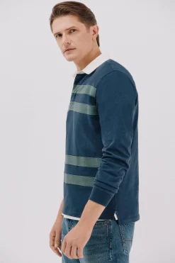 Cortefiel Polo rugby de rayas Azul marino Outlet