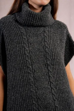 Molly Bracken Poncho asimétrico con cuello alto Gris Discount