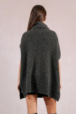 Molly Bracken Poncho asimétrico con cuello alto Gris Discount