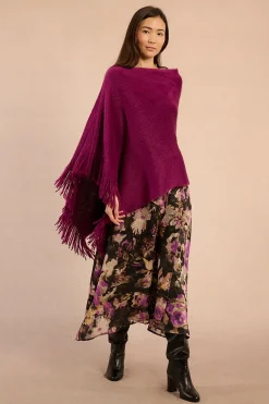 Molly Bracken Poncho asimétrico con flecos Morado Clearance